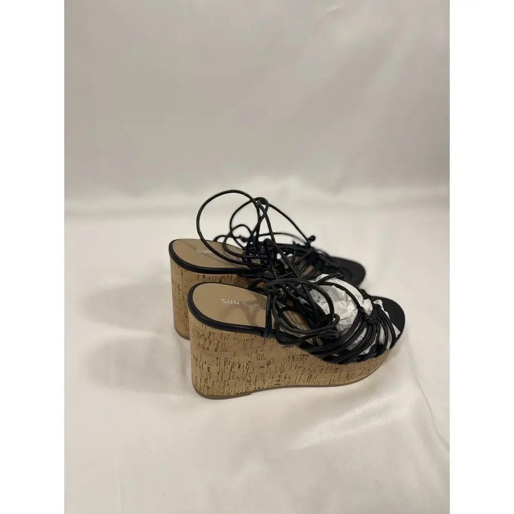 Sun + Stone Wedge Sandals Women's Size 10 Cork Platform Summer Strappy Shoes